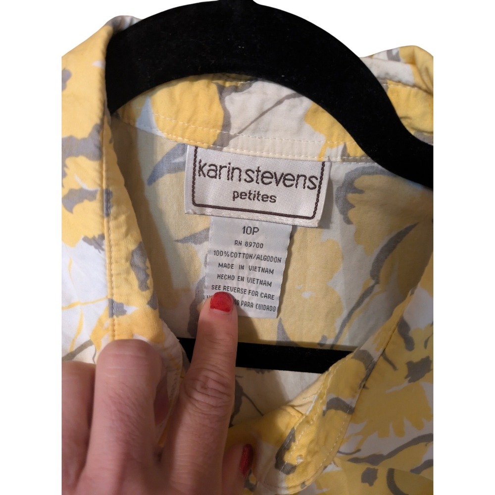 Karin Stevens Petites Yellow Floral Cotton Sleeveless Button Front Midi 10P - Picture 4 of 6